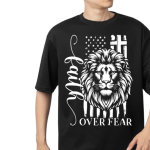 Lion Over Fear Hoodie — Patriotic American Flag Lion Graphic Sweatshirt