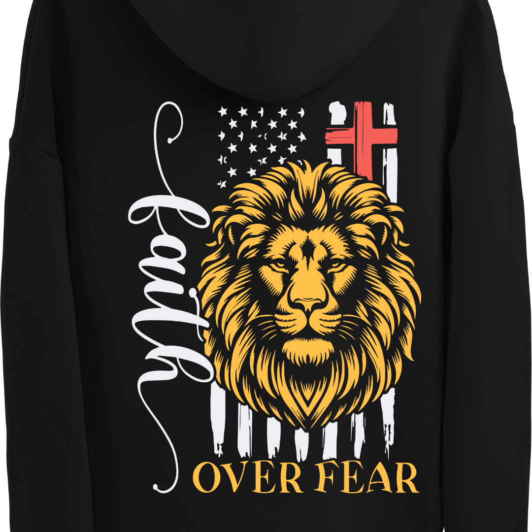 Lion Over Fear Hoodie — Patriotic American Flag Lion Graphic Sweatshirt - Image 4